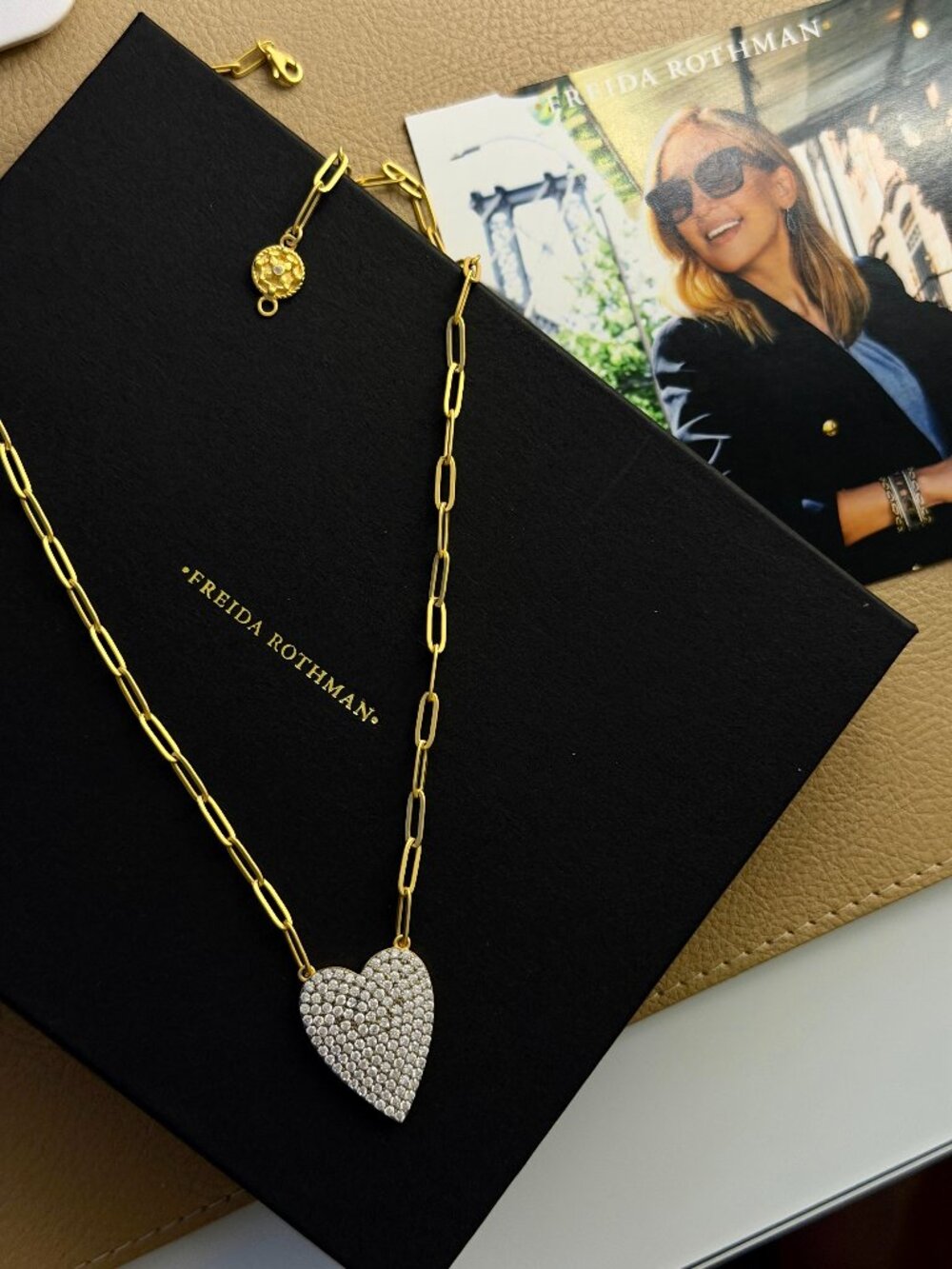 FREIDA ROTHMAN Pavé Chain Link Gold Love Necklace Statement Jewelry